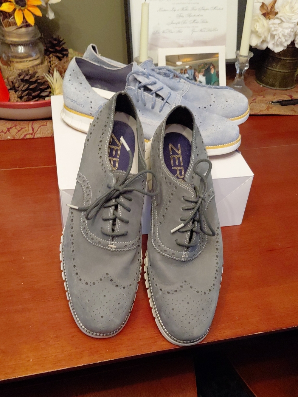 2 Pair Cole Haan Zero Grand Suede Wingtip Oxford Shoes. Sz 12. Green & Sky Blue